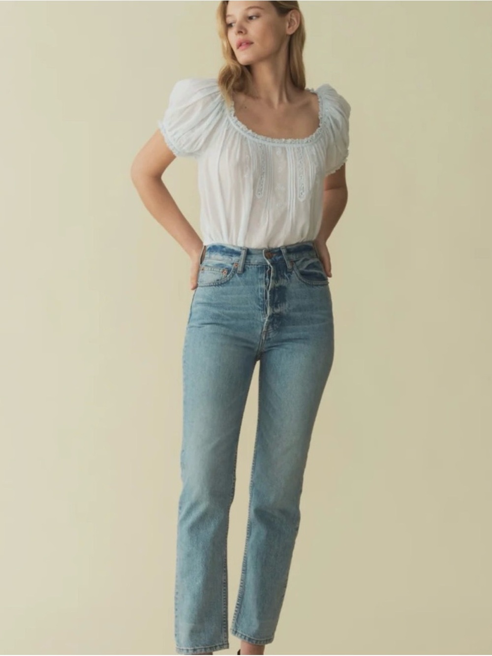Doen Diana Jean in Cap Ferrat wash High-Rise Button-Fly Jeans